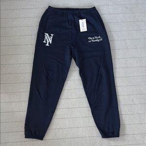 NYON New York or Nowhere Motto Relaxed Fir Sweatpants in Navy